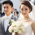 結婚式を挙げ幸せな花婿と花嫁