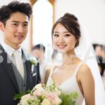 結婚式を挙げ幸せな花婿と花嫁