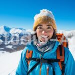 自然豊かな雪原でスキーをする女性