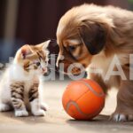 じゃれ合う子犬と子猫