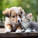 ボール遊びをする子犬と子猫