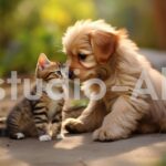 じゃれ合う子犬と子猫