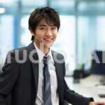 明るい笑顔で初仕事に臨んでいる男性社員