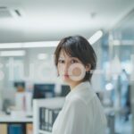 一人残って仕事をする会社員女性