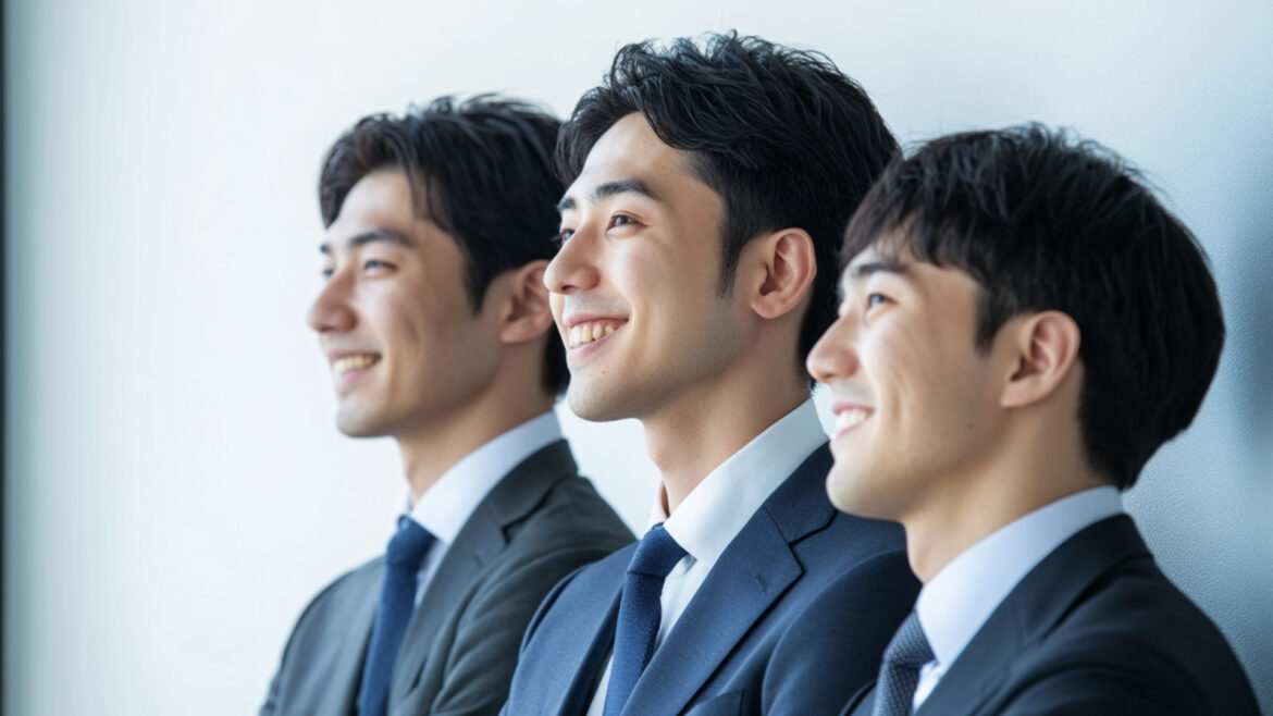 リアルに描かれたスーツ姿の男性社員3人