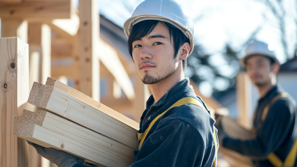木材を運ぶ男性